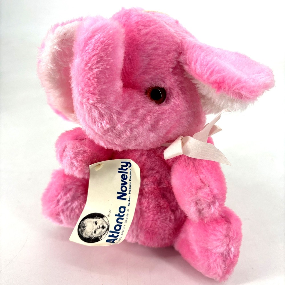 Gerber Pink Elephant Plush Atlanta Novelty Stuffed Toy Sitting Trunk Vintage‎ 9"